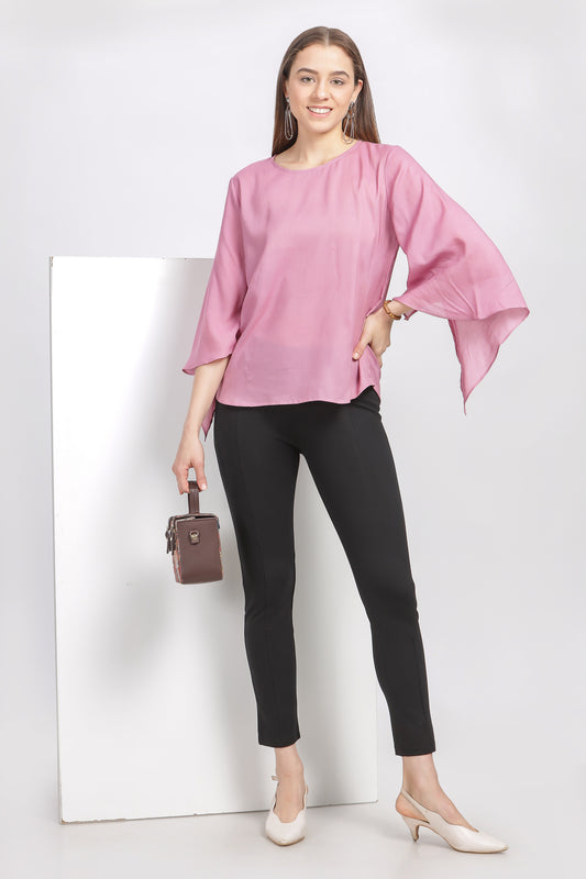 Nayara Subtle pink natural Dyed Modal topwith flared sleeves - Reepeat