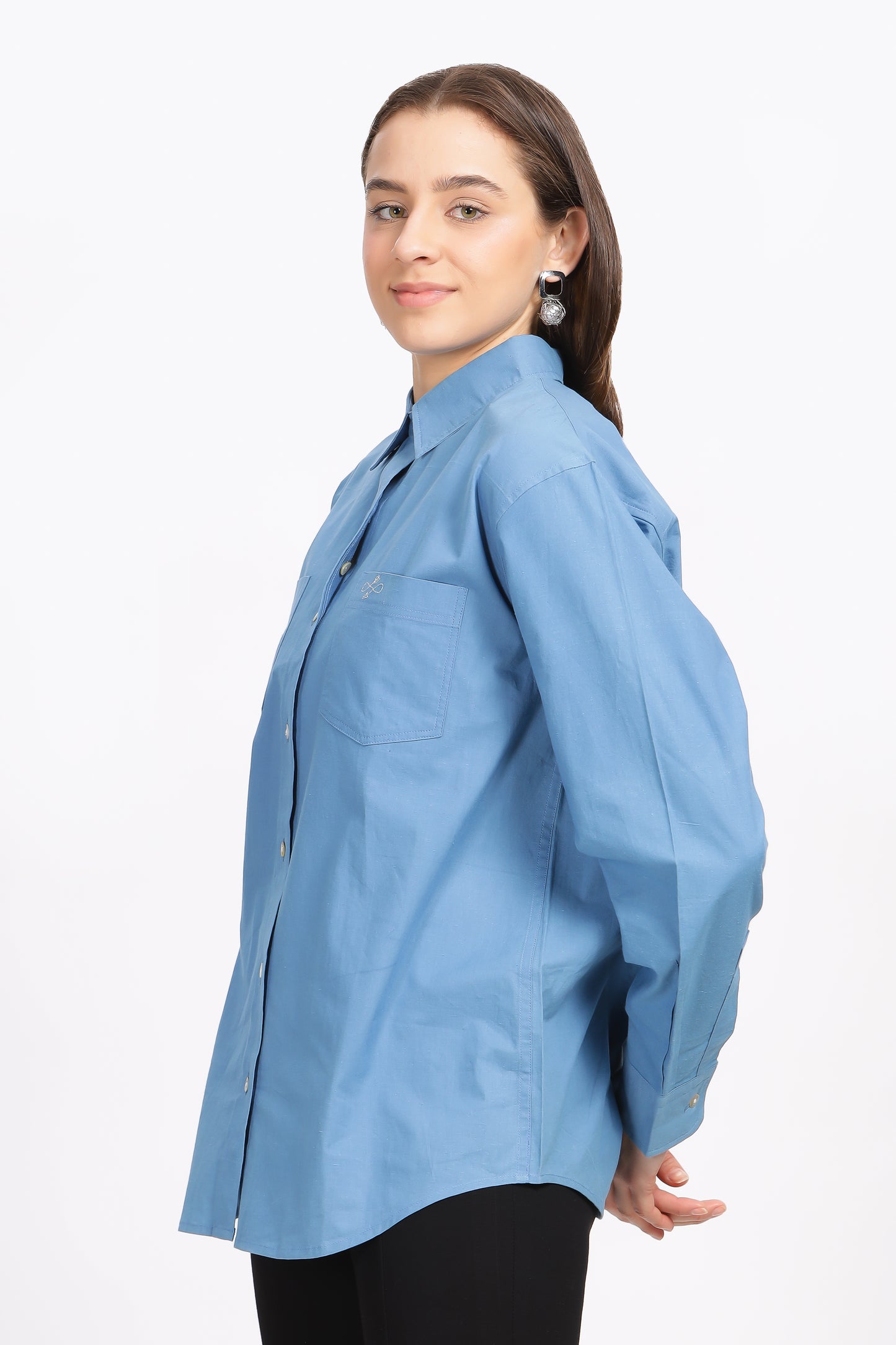 Sreeja Cotton indigo full sleeve boyfriend shirt - Reepeat