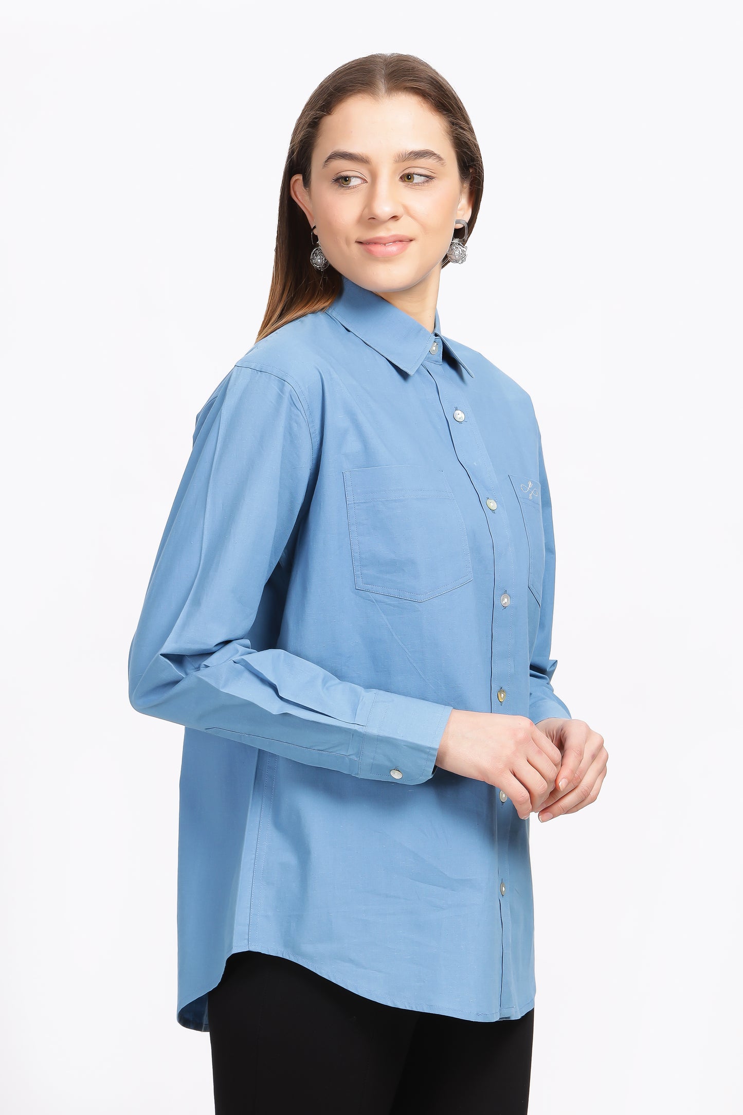 Sreeja Cotton indigo full sleeve boyfriend shirt - Reepeat