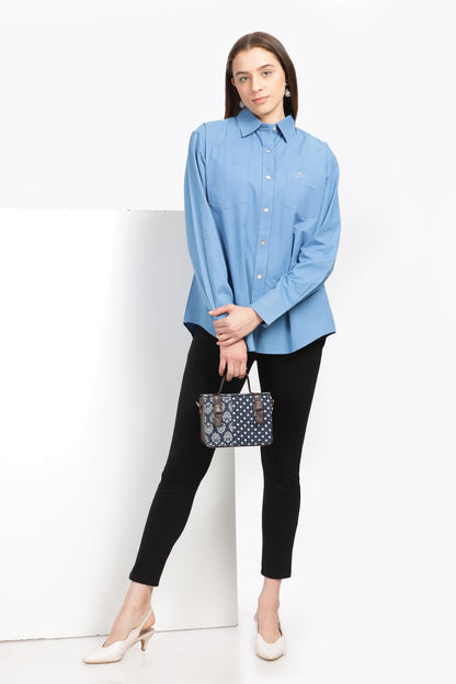 Buy Sreeja Indigo: A Full Sleeve Cotton Boyfriend Shirt – Reepeat