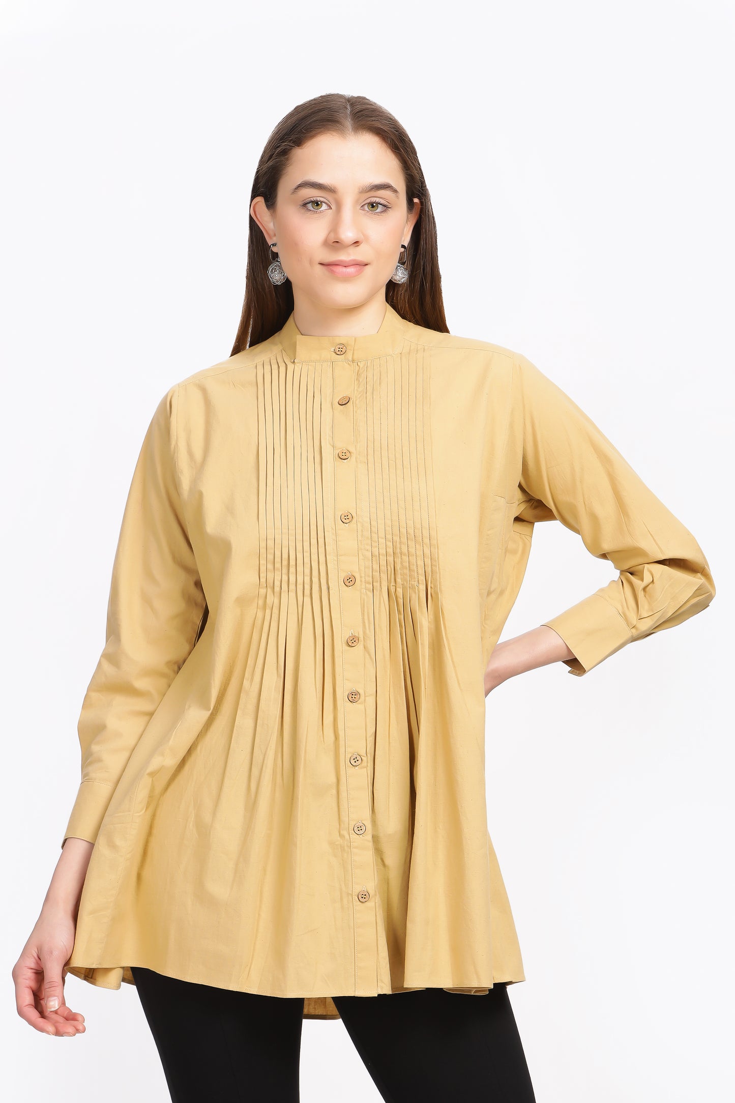 Sonia Myrobalan pleated full sleeved shirt - Reepeat