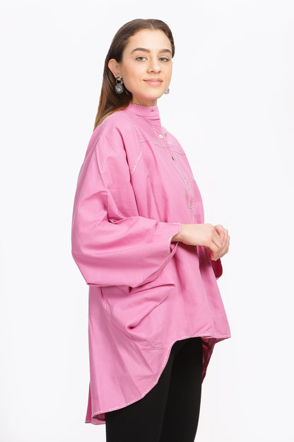 pink dolman sleeved shirt