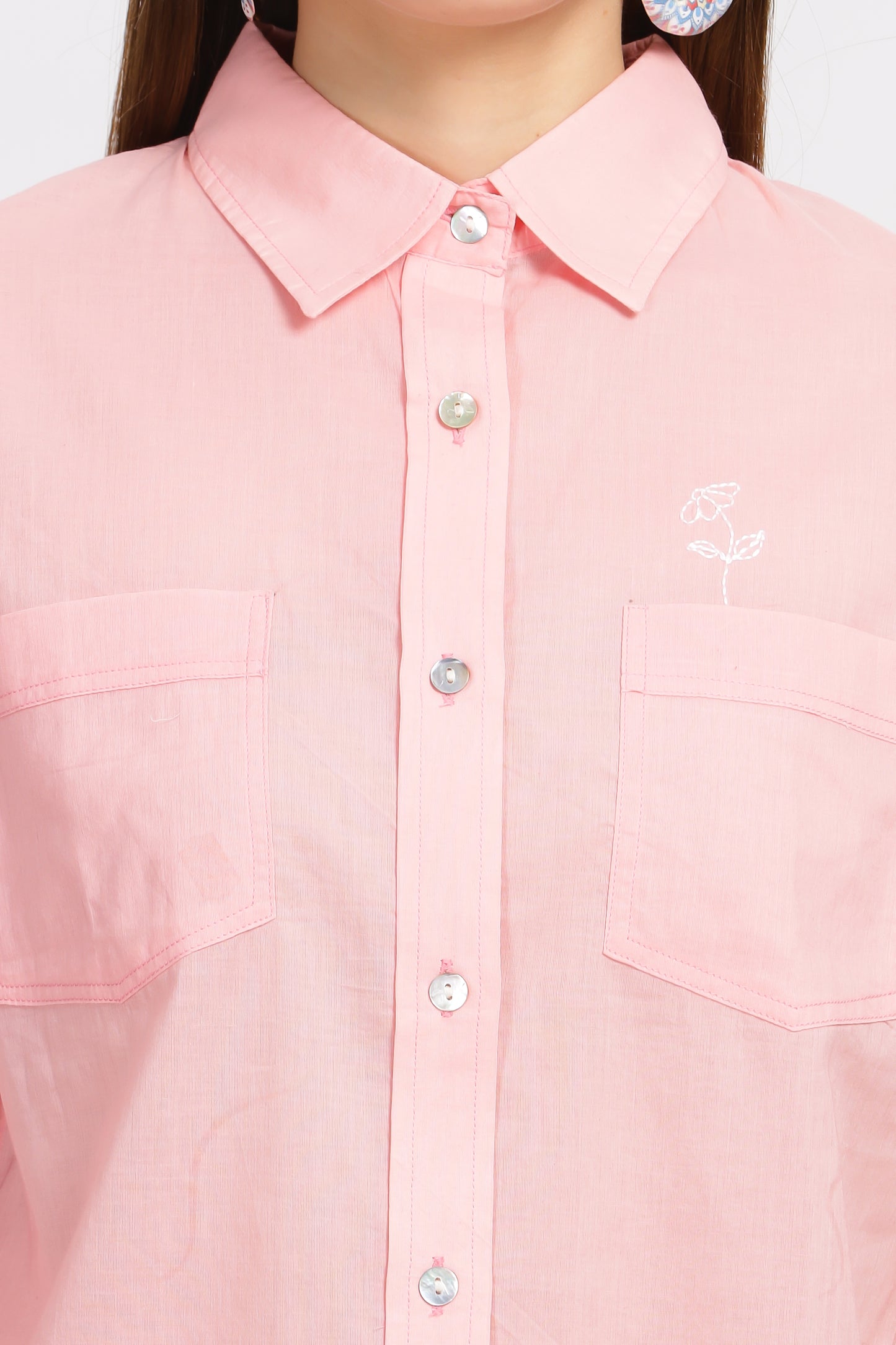 Varsha Ash pink collared full sleeve shirt - Reepeat