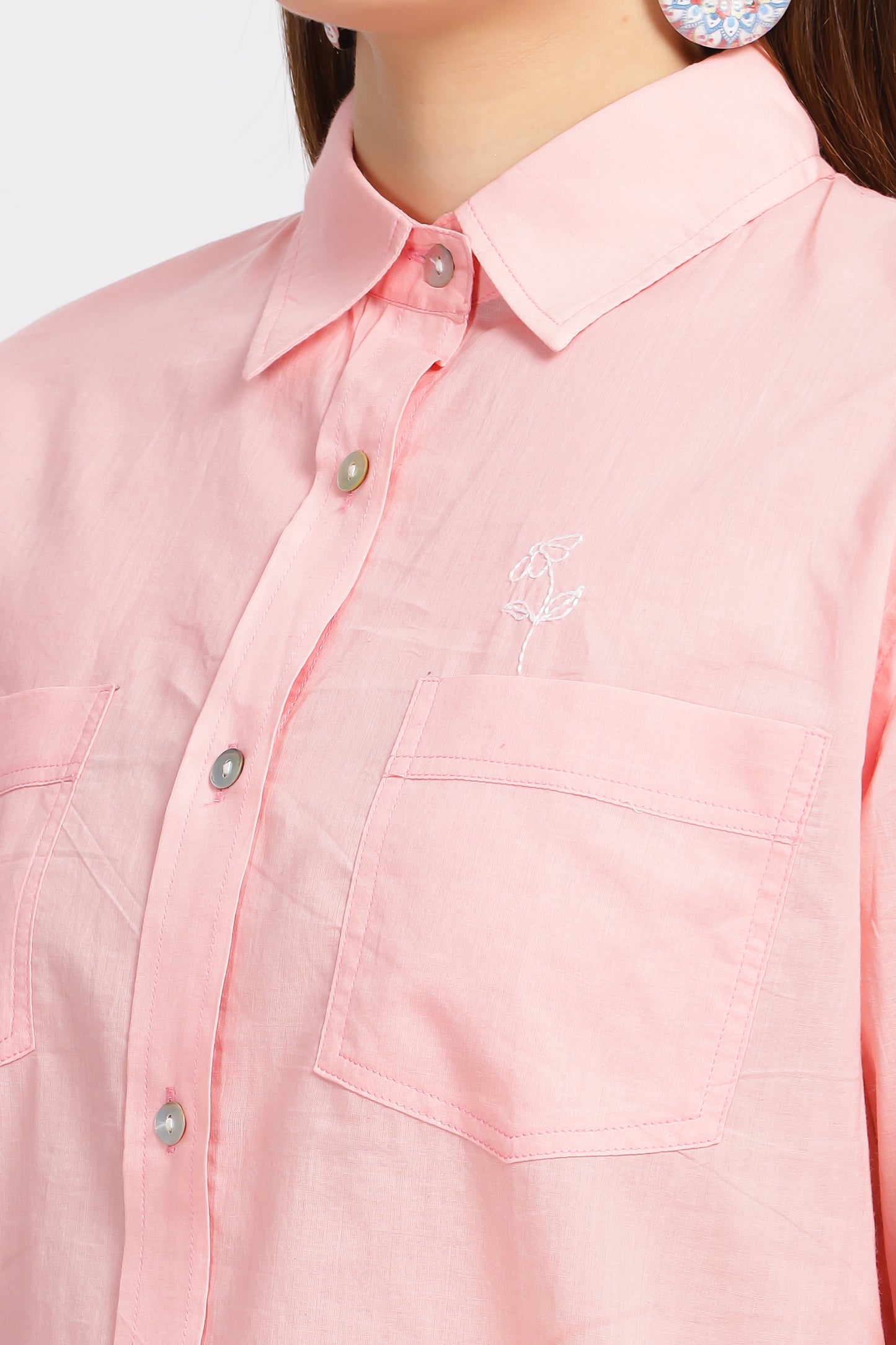 Varsha Ash pink collared full sleeve shirt - Reepeat