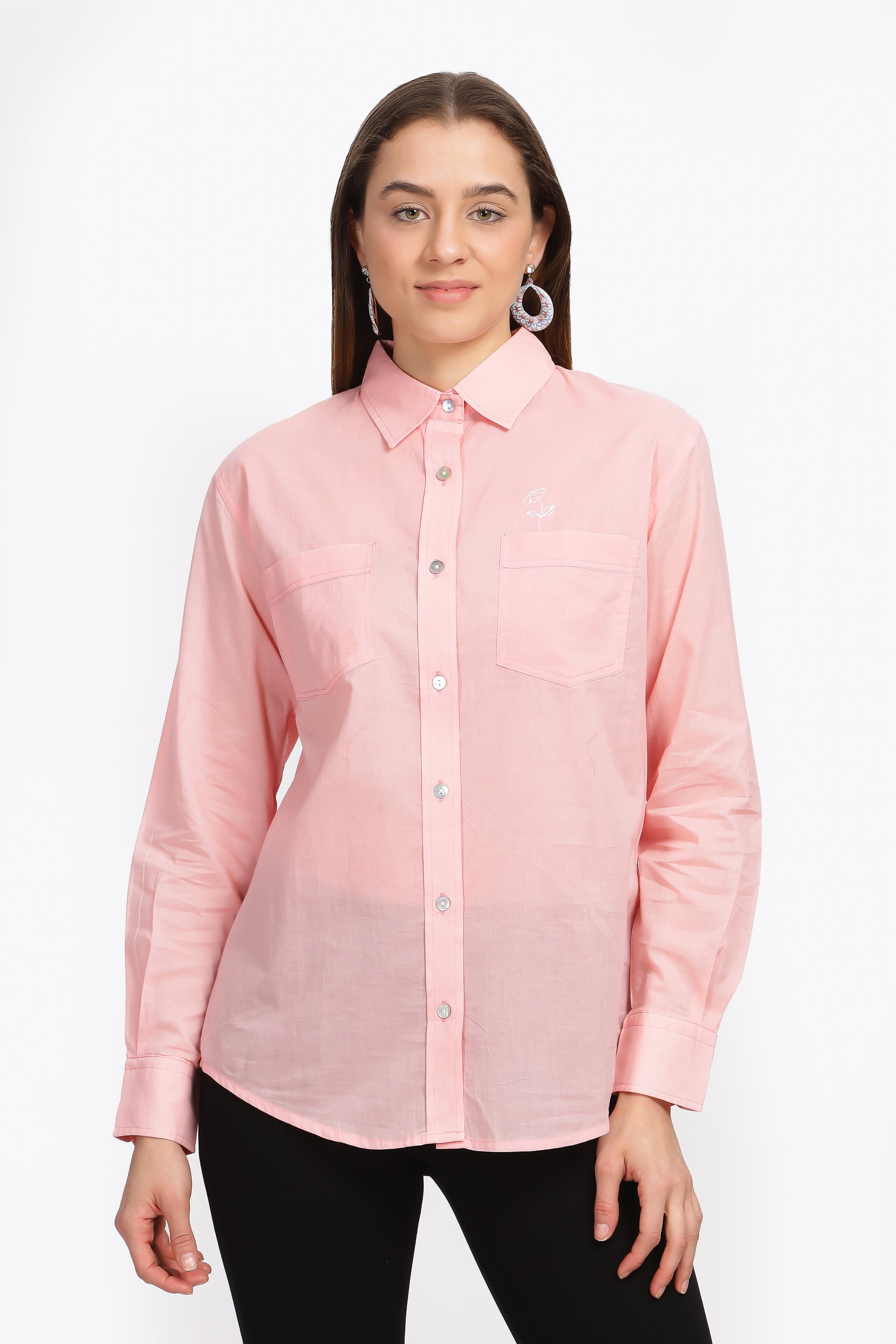 Varsha Ash pink collared full sleeve shirt - Reepeat