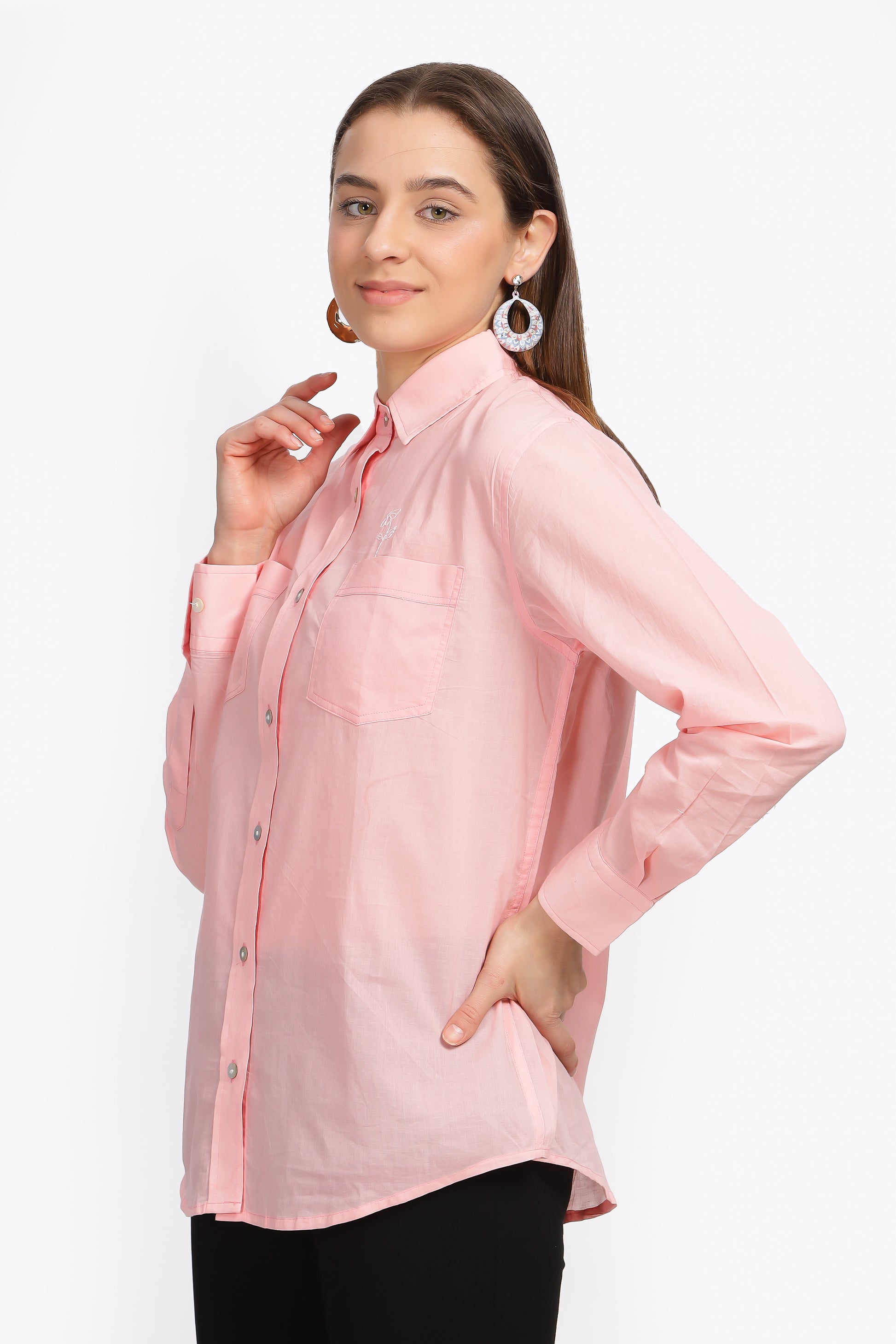 Varsha Ash pink collared full sleeve shirt - Reepeat