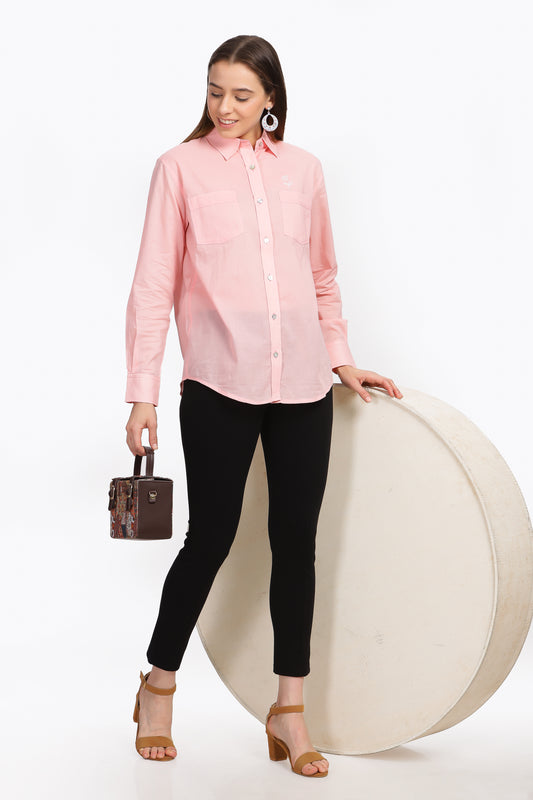 Varsha Ash pink collared full sleeve shirt - Reepeat