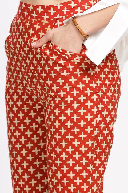 Alpana Cotton Hand Block Printed Ankle-Length Trouser