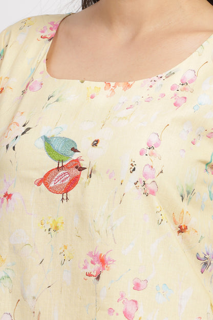 Sarita  - A line digital printed  linen dress with embroidery and lining