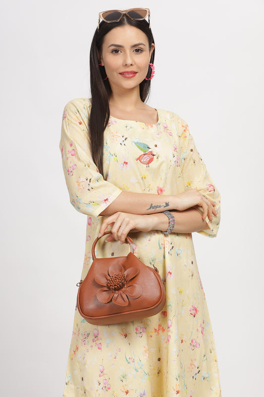 Sarita A line digital printed  linen dress with embroidery and lining