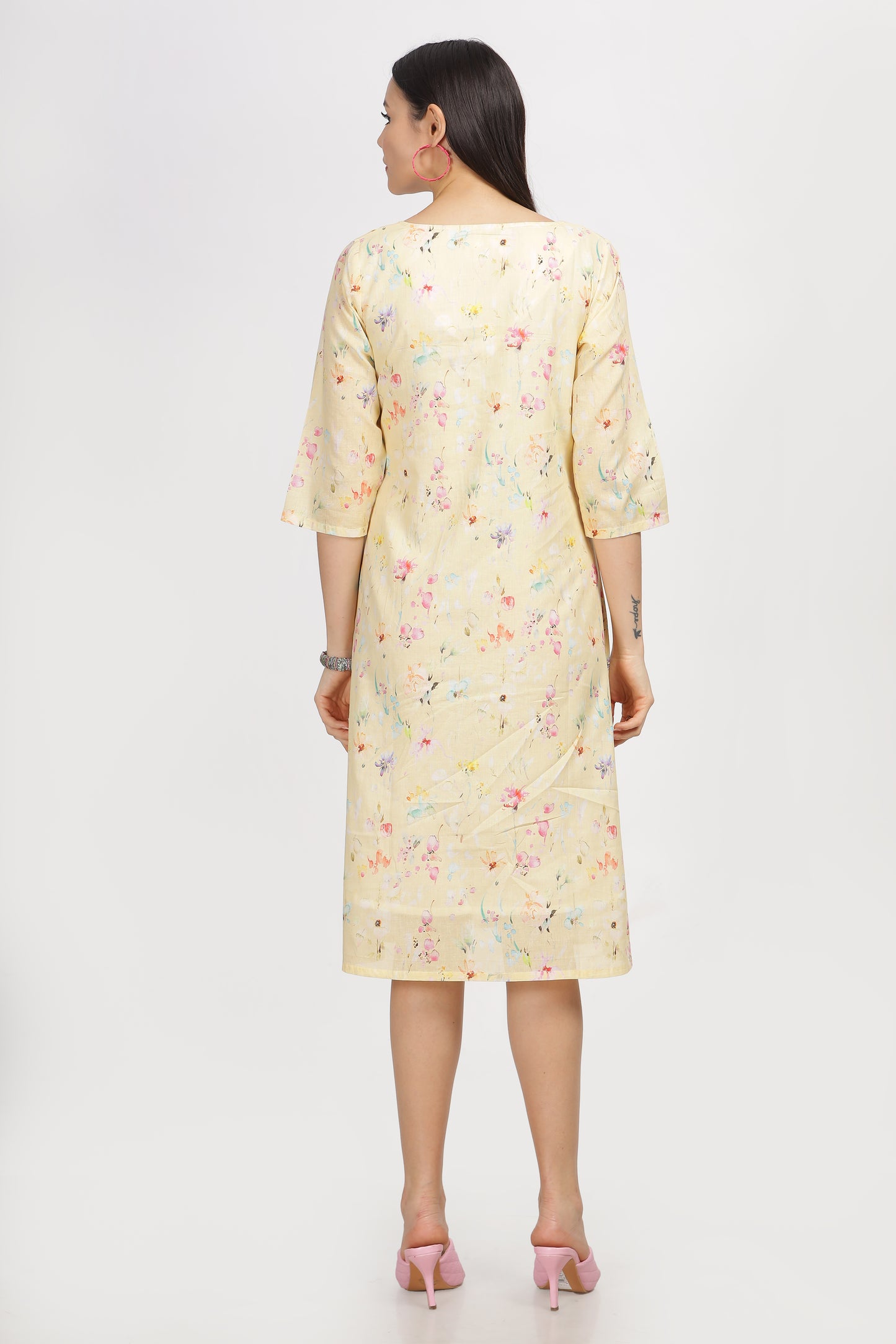 Sarita A line digital printed  linen dress with embroidery and lining