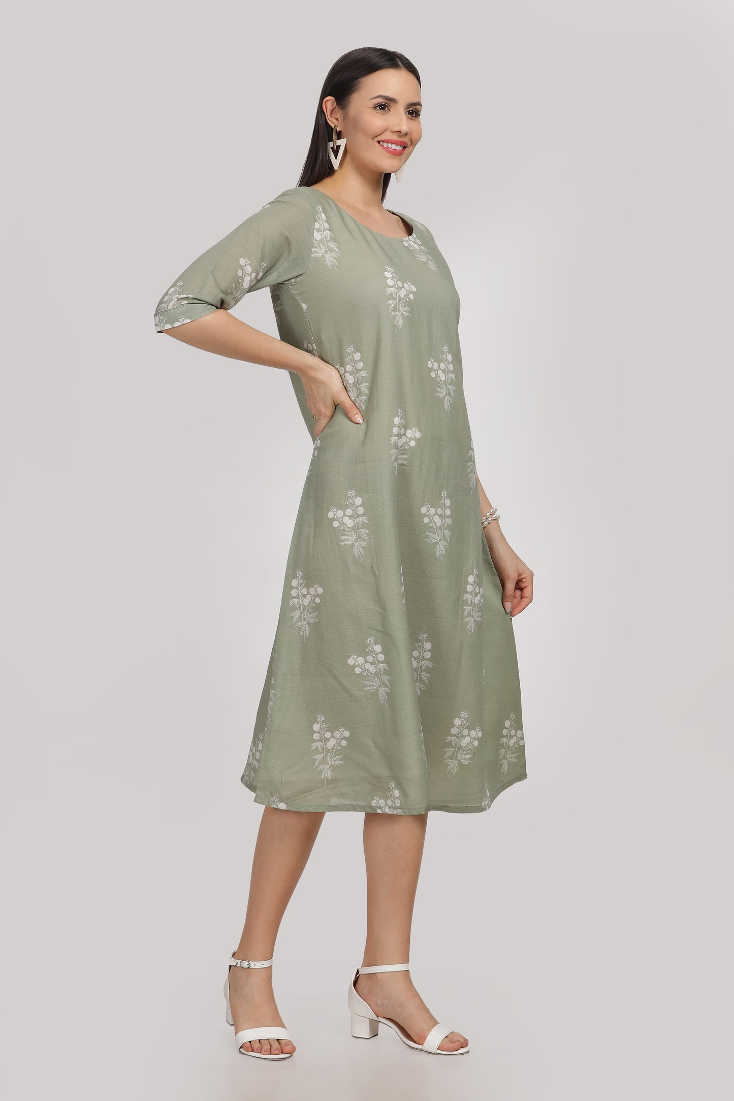 Subadhra Linen digital printed flared dress/ kurta