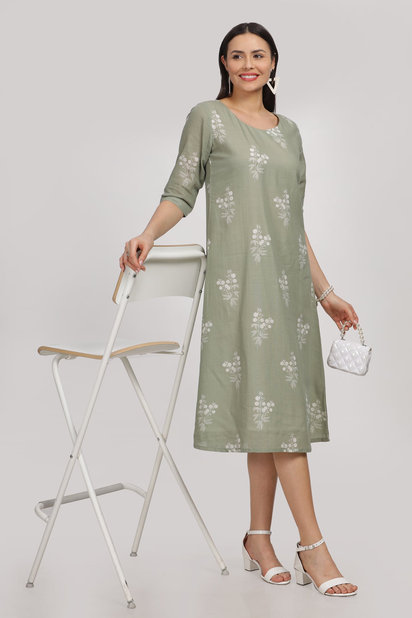 Subadhra Linen digital printed flared dress/ kurta