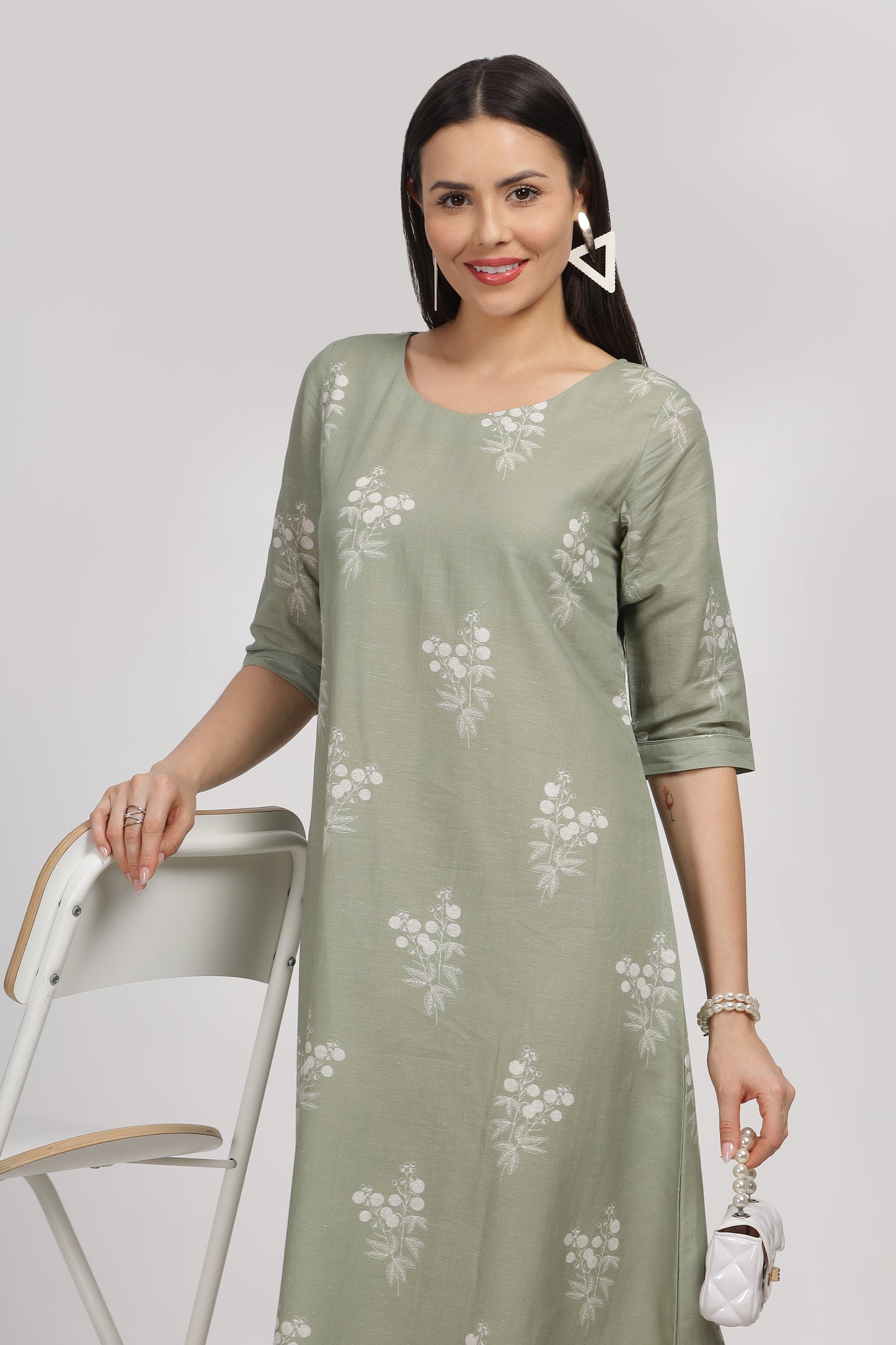 Subadhra Linen digital printed flared dress/ kurta