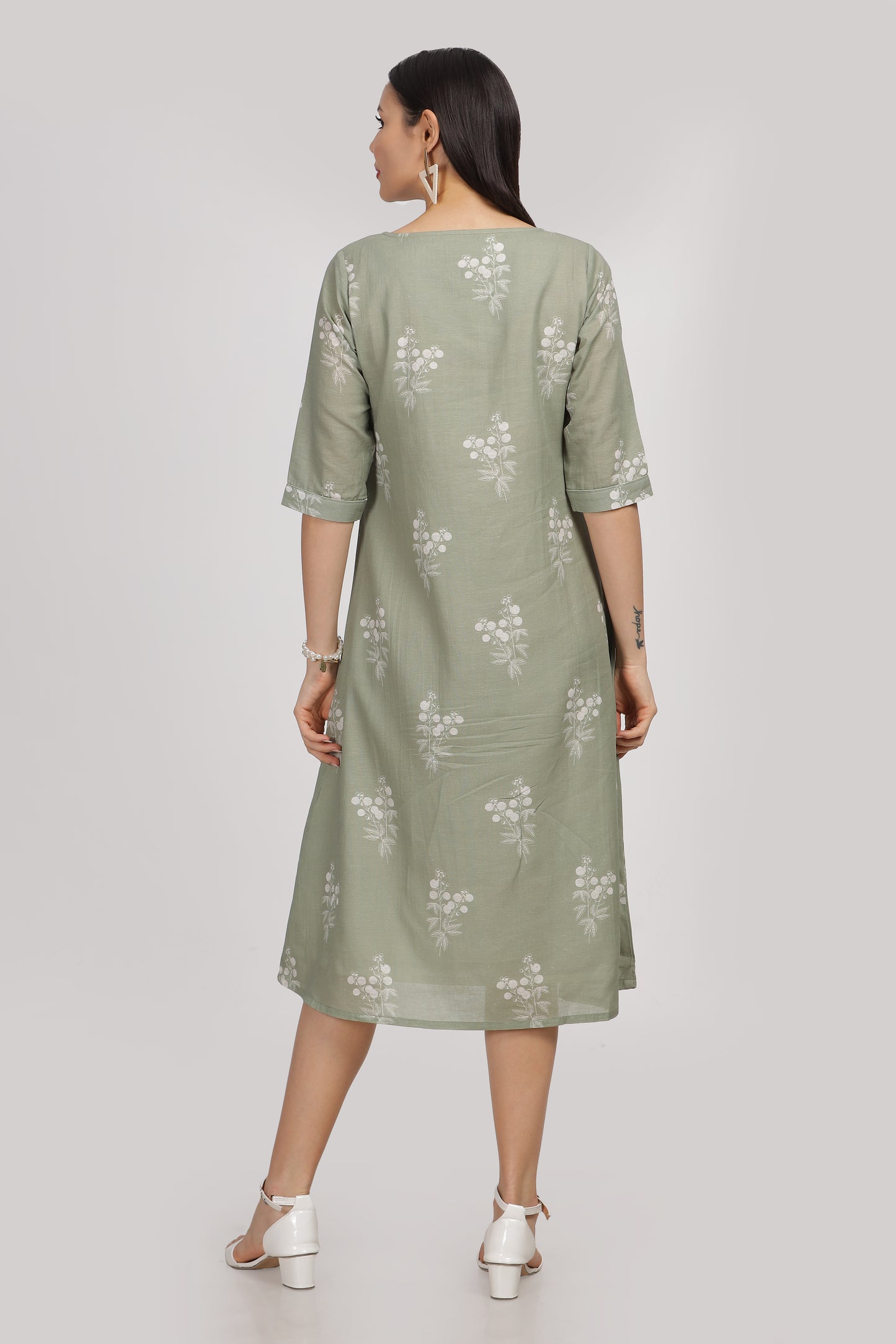 Subadhra Linen digital printed flared dress/ kurta