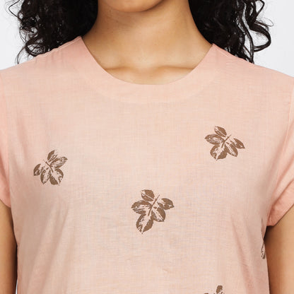 RADIANCE -Natural dyed leaf imprinted dress with pockets