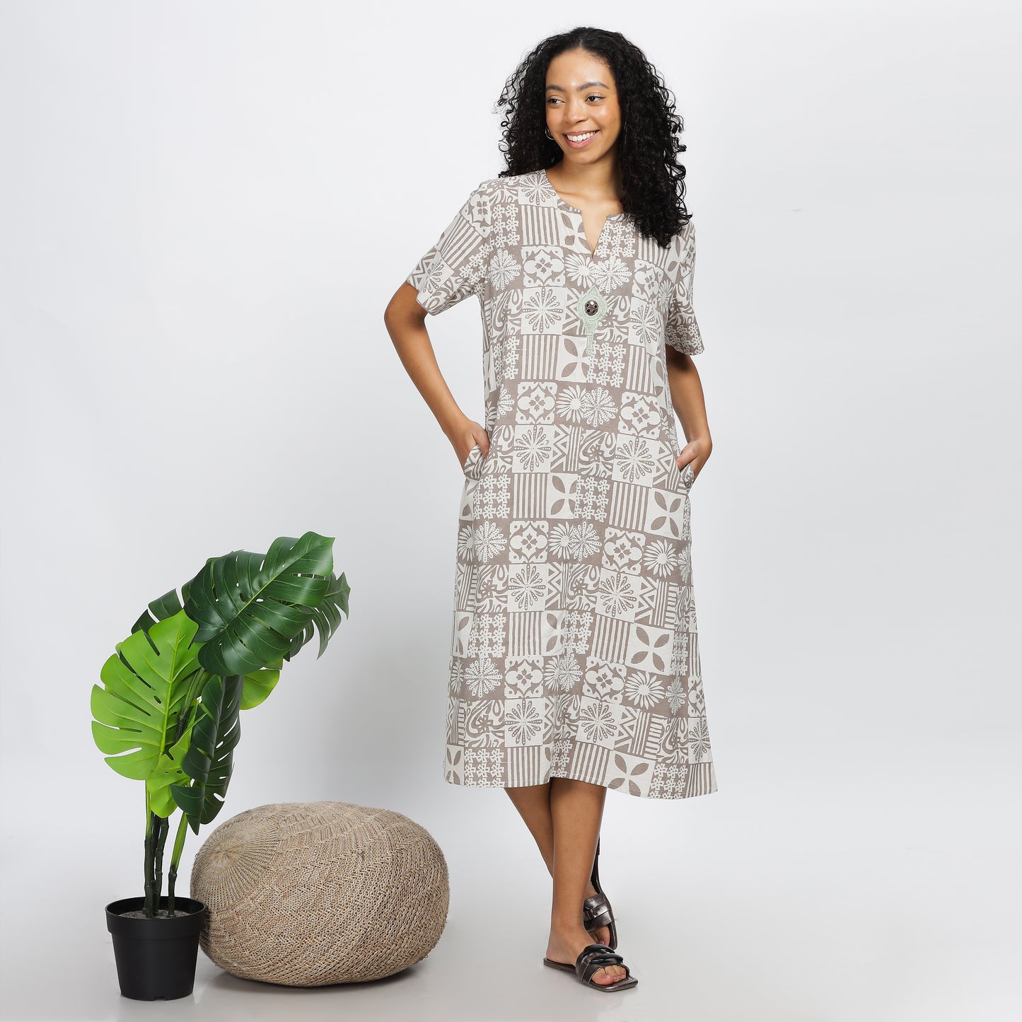 INTRIGUE-Natural dyed block printed dhabu comfort wear with pockets