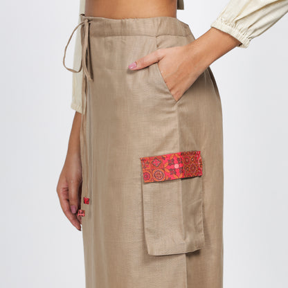 OBSESSION -Cargo skirt with Athangudi tiles inspired printed pocket flaps