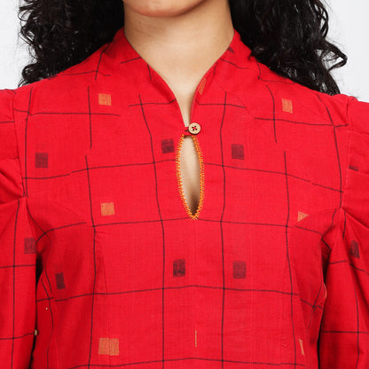 GATSBY Peplum hand-woven top with stylized sleeves, embroidered hem and cotton lining