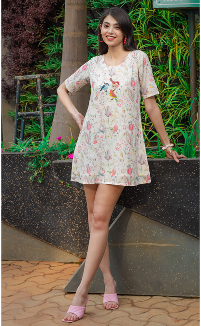 short dress with embroidered birds