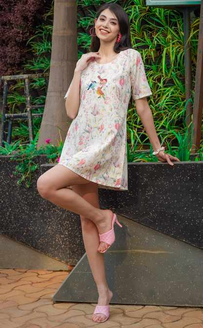short dress with embroidered birds