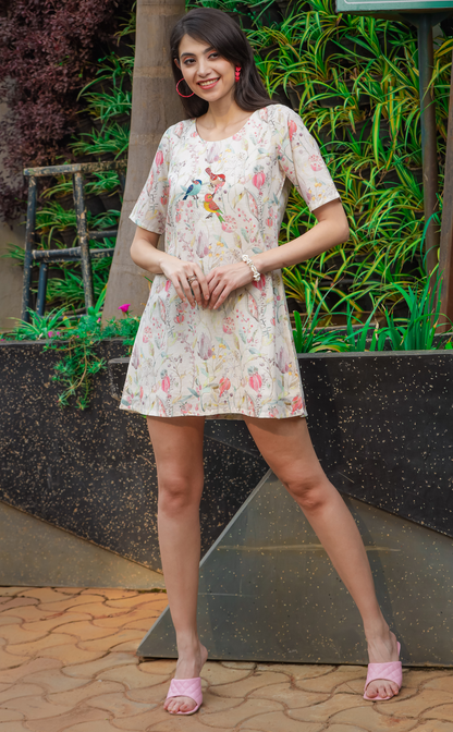 short dress with embroidered birds