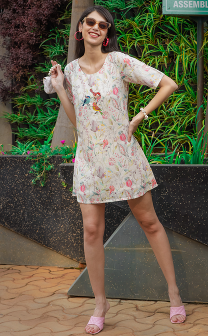 short dress with embroidered birds