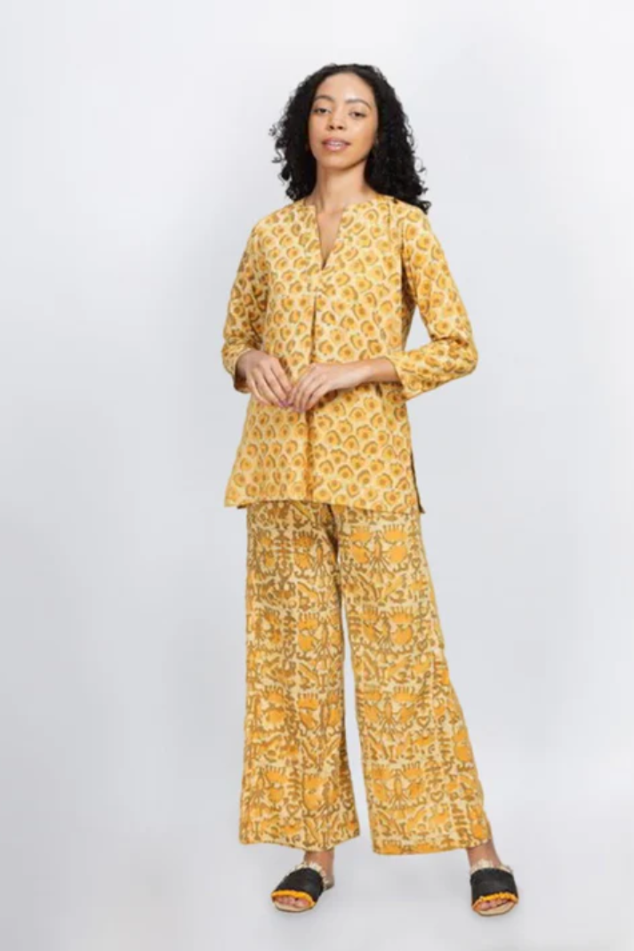 Abstract-Comfortable Block Printed Flared Dhabu Trouser