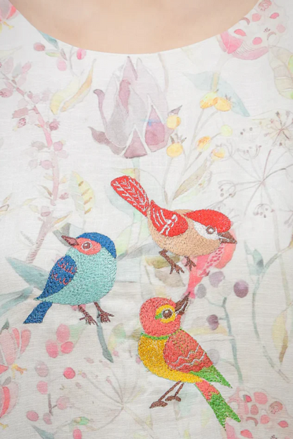 Amrita Summery Short Dress With Embroidered Birds