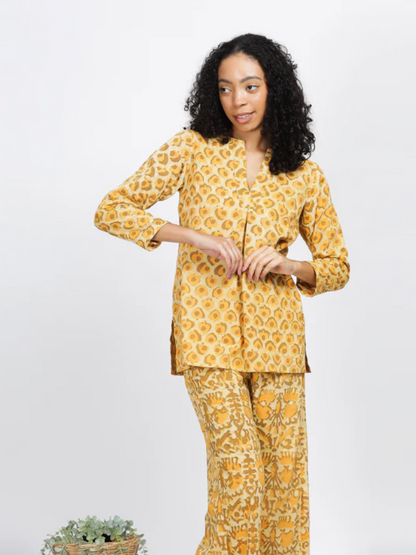 Luxe-Hand Block Printed Relaxed Fit Top.