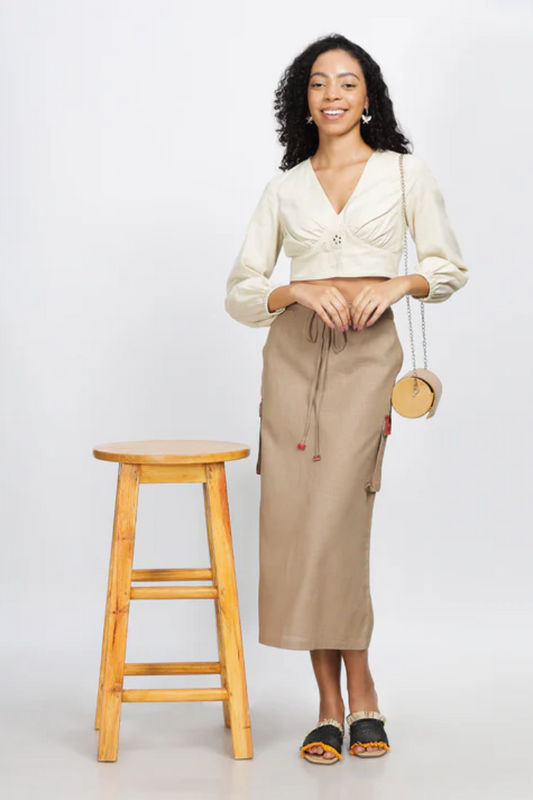 Obsession -Cargo Skirt With Athangudi Tiles Inspired Printed Pocket Flaps