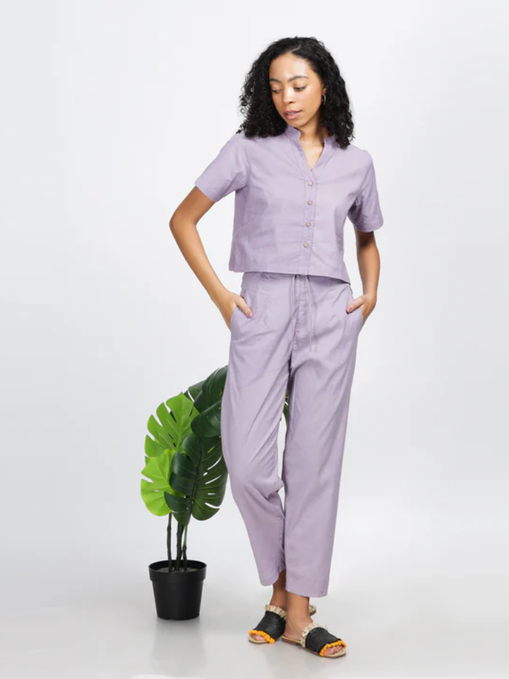 Passion -Natural Dyed Lavender Comfort Fit Trousers With Pockets