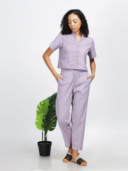Passion -Natural Dyed Lavender Comfort Fit Trousers With Pockets
