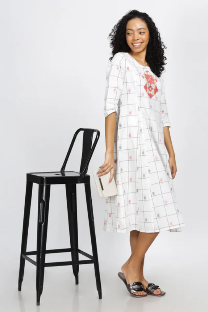 Vintage-Elegant Handcrafted Kurta With a Print Inspired From Athangudi Tiles With Soft Cotton Lining
