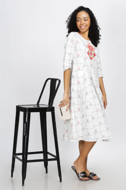 Vintage-Elegant Handcrafted Kurta With a Print Inspired From Athangudi Tiles With Soft Cotton Lining
